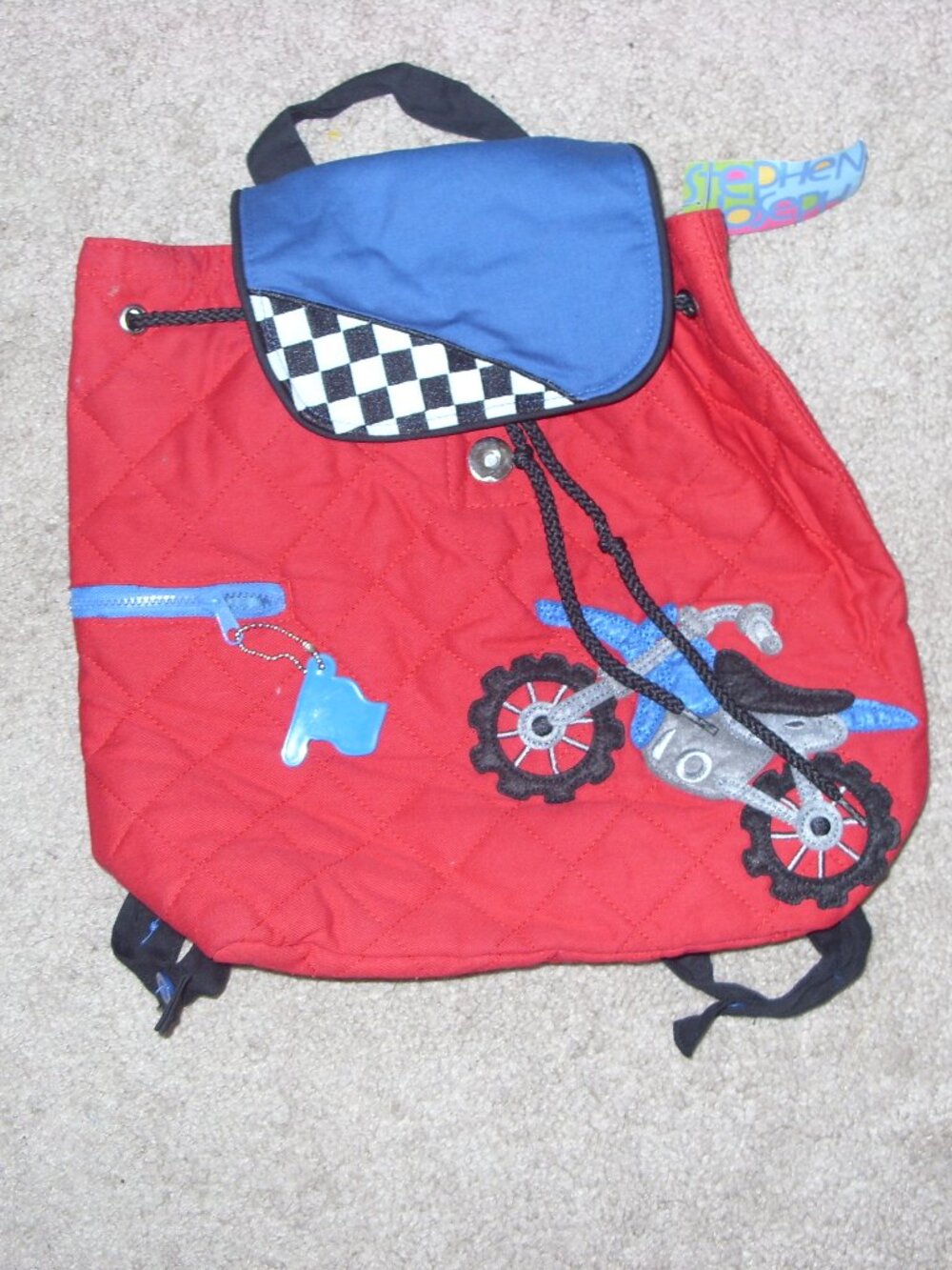 Stephen Joseph Quilted Backpack Preschool Red Motorcycle